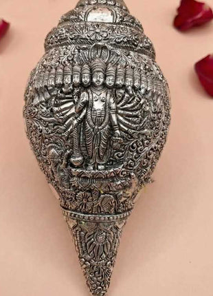 Silver finish Dashavtar Vishnu Shankh showpiece for pooja room