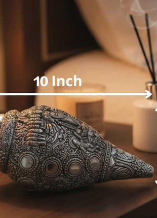 Silver finish Dashavtar Vishnu Shankh showpiece for pooja room :- 10*5 Inch