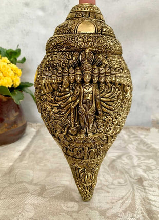 Gold finish Dashavtar Vishnu Shankh showpiece for pooja room