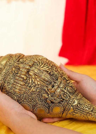 Gold finish Dashavtar Vishnu Shankh showpiece for pooja room