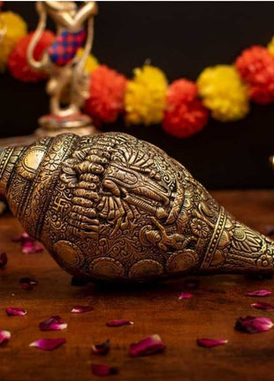 Gold finish Dashavtar Vishnu Shankh showpiece for pooja room