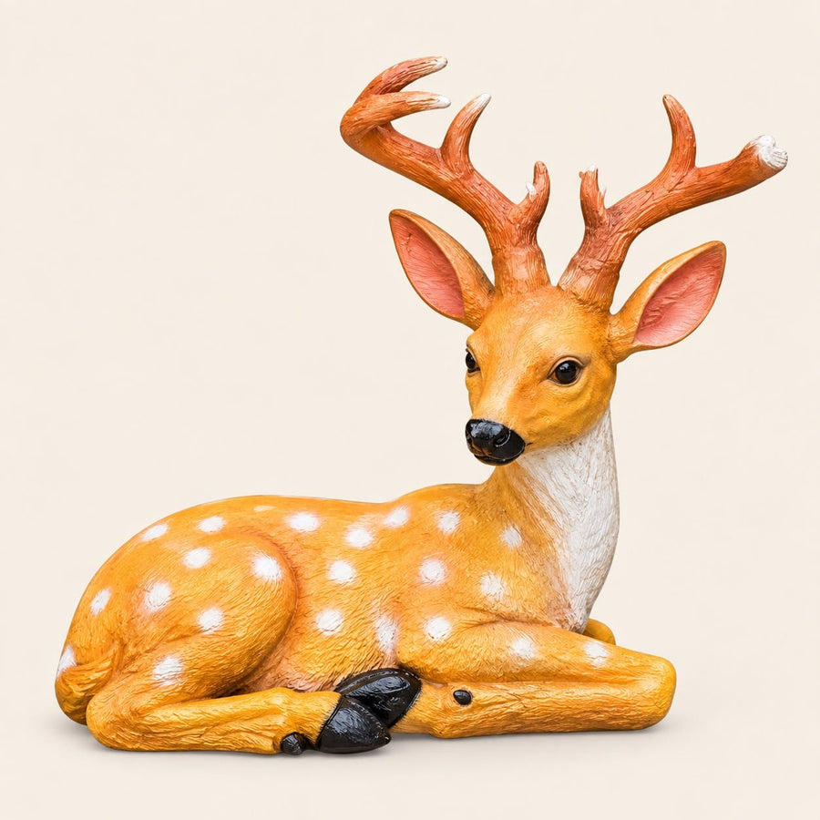 Decorative Sitting Deer Garden Statue with Antlers for Outdoor Garden Decor