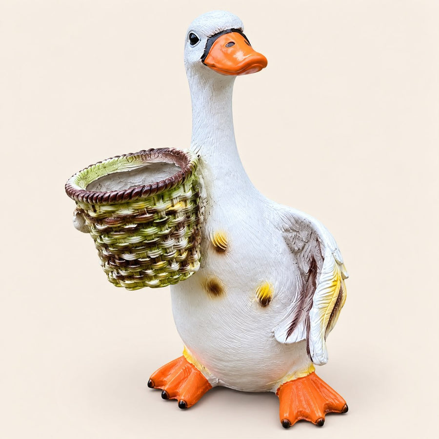 Duck Garden Planter Statue with Basket | Decorative Outdoor Garden Decor