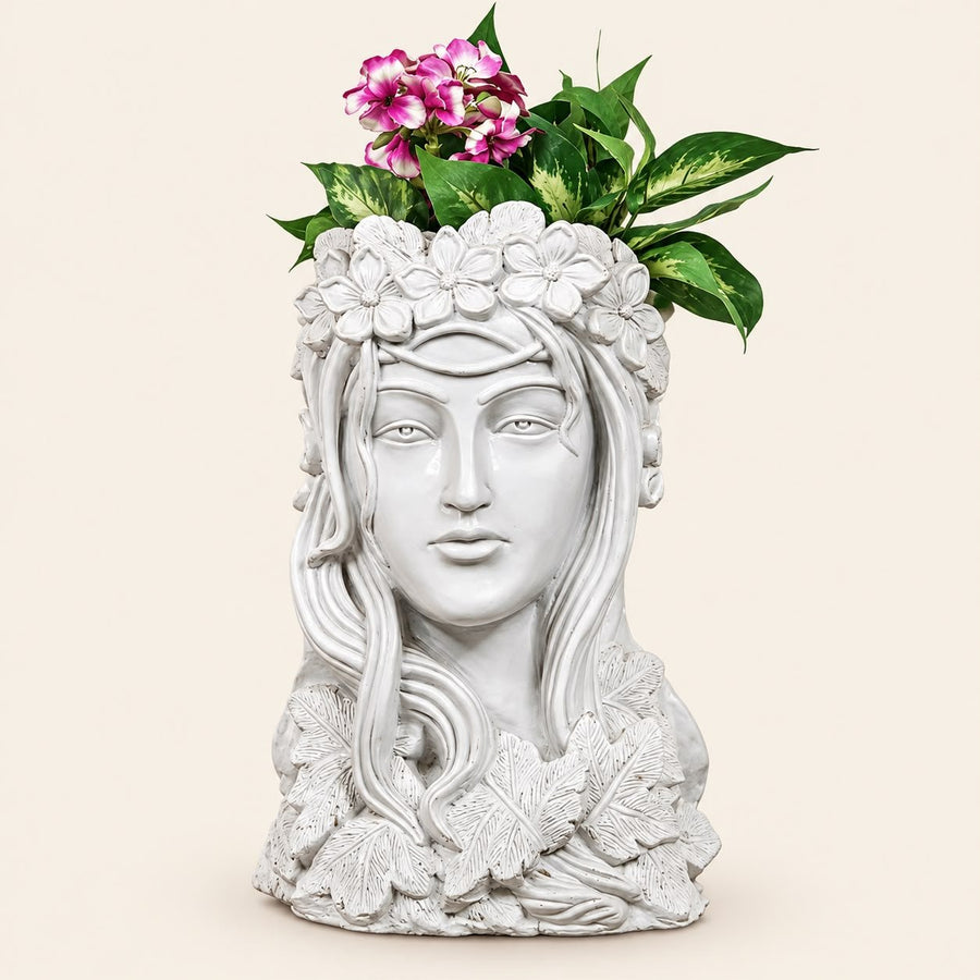 Elegant Lady Face Planter Vase with Floral Crown | Modern Home Decor Pot