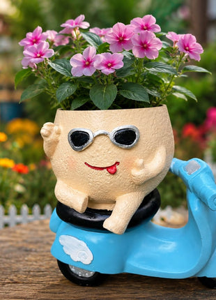 Cute Scooter Face Planter Pot | Resin Decorative Indoor & Garden Planter - Pctkart