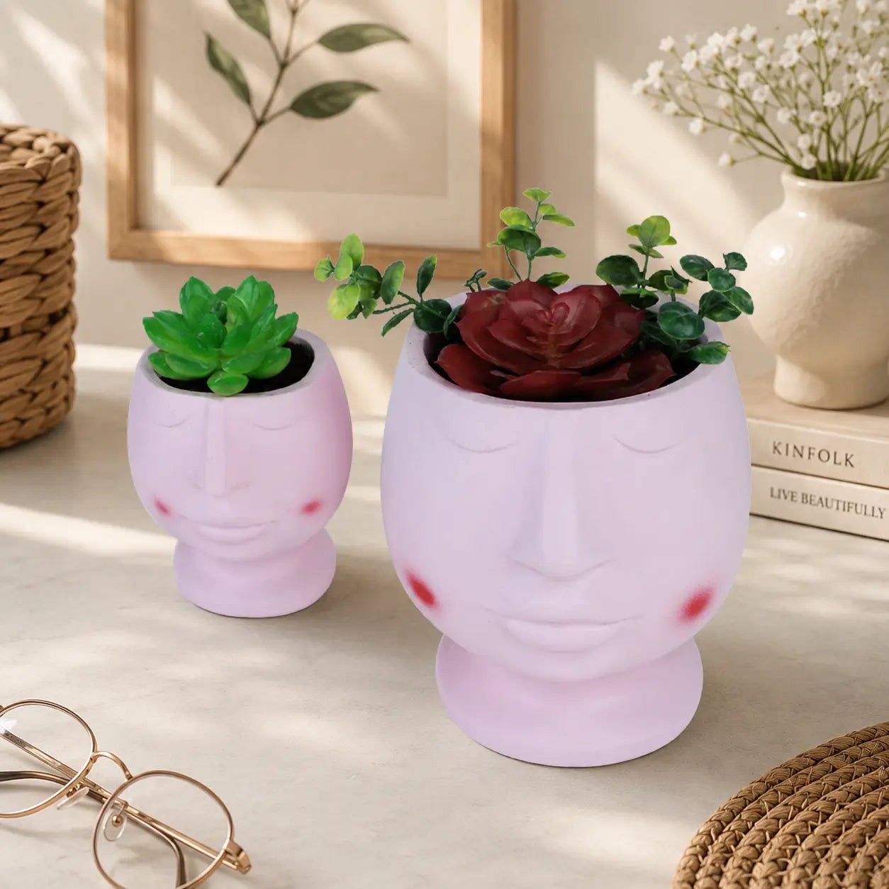 succulent pots with faces Cute Face Planter Set | Decorative Succulent Pot for Home Decor
