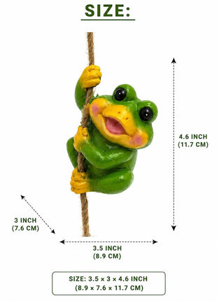 Cute Frog Climbing Garden Decor | Hanging Frog Rope Statue for Outdoor & Balcony Decoration - Pctkart