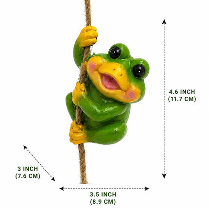 Cute Frog Climbing Garden Decor | Hanging Frog Rope Statue for Outdoor & Balcony Decoration - Pctkart