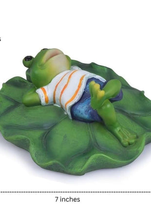 Cute Frog on Leaf Garden Decor | Relaxing Frog Statue for Outdoor, Balcony & Plant Decoration - Pctkart