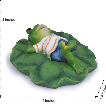 Cute Frog on Leaf Garden Decor | Relaxing Frog Statue for Outdoor, Balcony & Plant Decoration - Pctkart