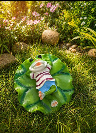 Cute Frog on Leaf Garden Decor | Relaxing Frog Statue for Outdoor, Balcony & Plant Decoration - Pctkart
