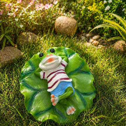 Cute Frog on Leaf Garden Decor | Relaxing Frog Statue for Outdoor, Balcony & Plant Decoration - Pctkart