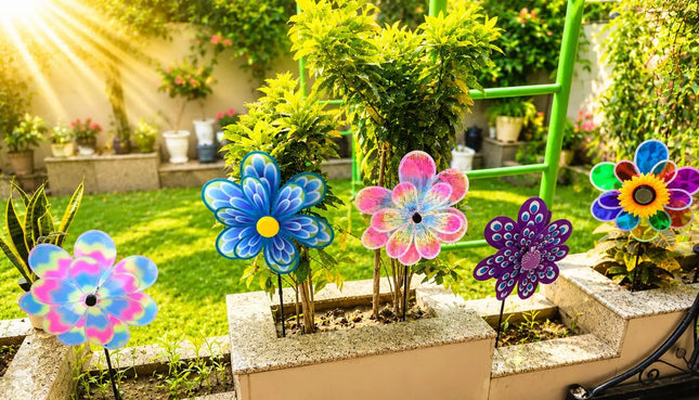 Colorful Windmill Garden Stakes Rotating Flower Wind Spinner for Outdoor Garden Decor