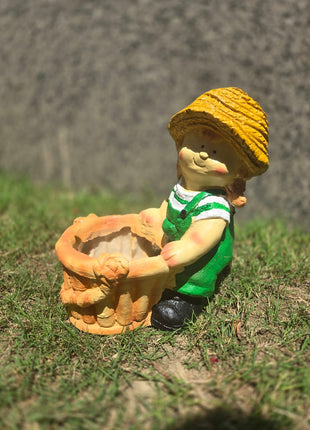 Cute Gardener Girl Planter Pot | Resin Decorative Flower Pot for Home & Garden - Pctkart
