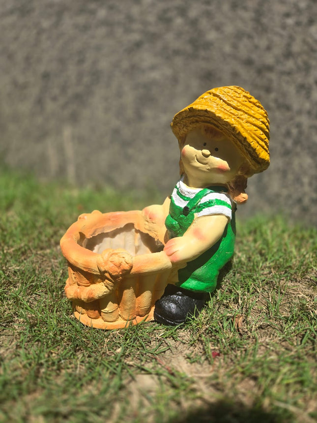 Cute Gardener Girl Planter Pot | Resin Decorative Flower Pot for Home & Garden - Pctkart