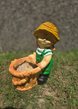 Cute Gardener Girl Planter Pot | Resin Decorative Flower Pot for Home & Garden - Pctkart