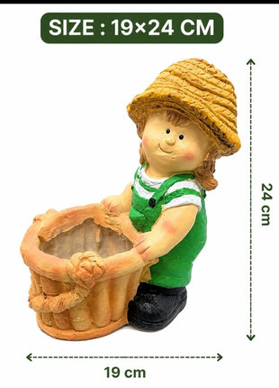Cute Gardener Girl Planter Pot | Resin Decorative Flower Pot for Home & Garden - Pctkart