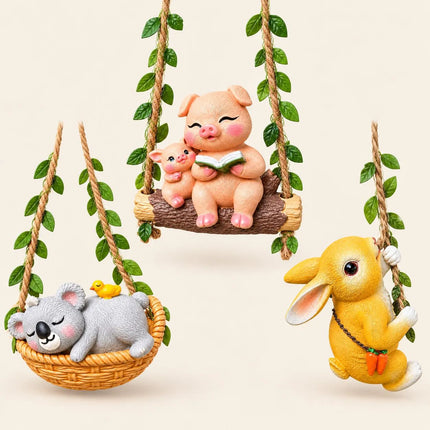 Garden Decor Combo Set of 3 | Koala, Mother & Baby Pig, and Bunny Hanging Ornaments