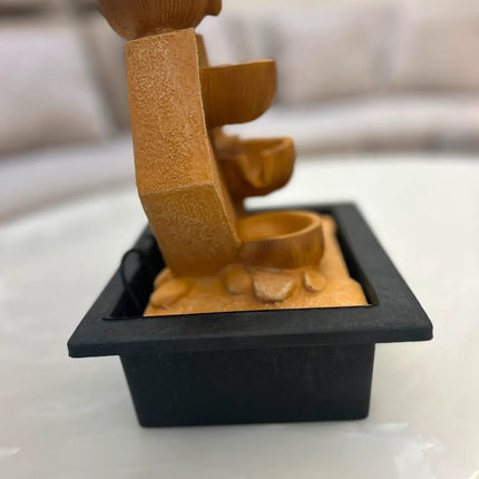 Mustard Brown Resin Tabletop Water Fountain | Modern Cascading Waterfall for Home & Office Decor - Pctkart