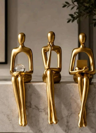 Golden Sitting Couple Showpiece for Home Décor