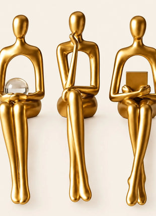 Golden Sitting Couple Showpiece for Home Décor