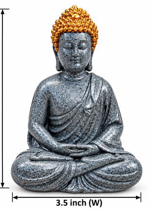 Dark Grey Buddha Statue with Golden Headpiece | Meditating Buddha Showpiece
