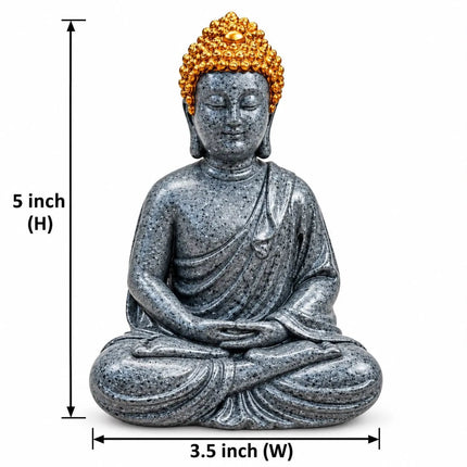 Dark Grey Buddha Statue with Golden Headpiece | Meditating Buddha Showpiece - Pctkart