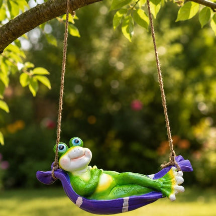 Cute frog on swing outdoor garden décor