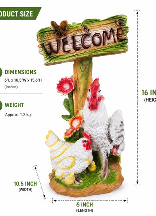 Pctkart Chicken Garden Statue with Welcome Sign Decor - Pctkart