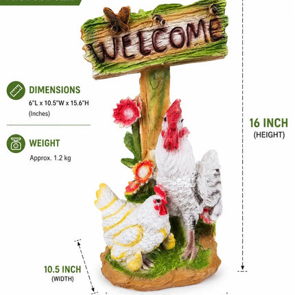 Pctkart Chicken Garden Statue with Welcome Sign Decor - Pctkart