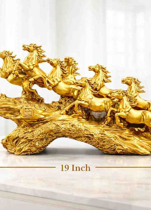 PCTKART 8 Running Horses Golden Statue – 19 Inch Luxury Vastu Decor Showpiece for Home & Office - Pctkart