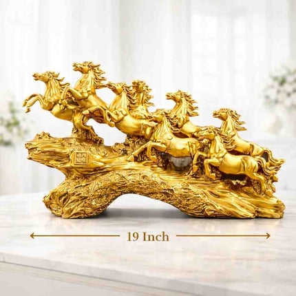 PCTKART 8 Running Horses Golden Statue – 19 Inch Luxury Vastu Decor Showpiece for Home & Office - Pctkart