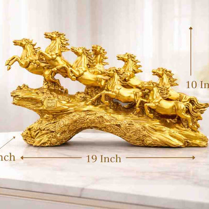 PCTKART 8 Running Horses Golden Statue – 19 Inch Luxury Vastu Decor Showpiece for Home & Office - Pctkart