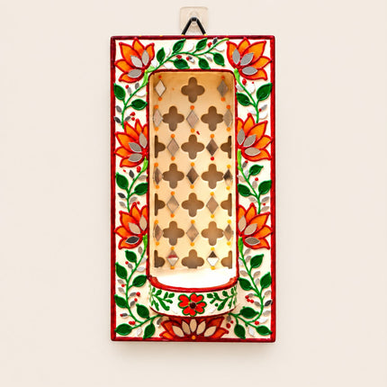 Handcrafted Lippan Art Floral Rectangular Jharokha Style Candle Holder