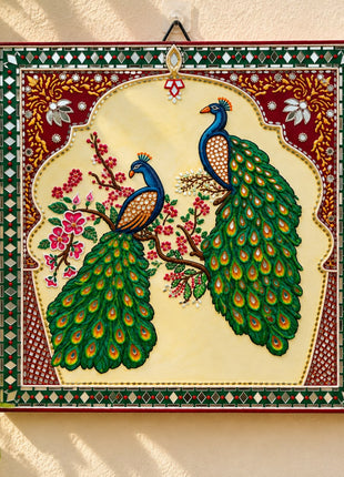 Handmade Peacock Couple Lippan Art Wall Decor | Traditional Indian Peacock Wall Art