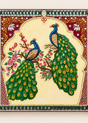 Handmade Peacock Couple Lippan Art Wall Decor | Traditional Indian Peacock Wall Art