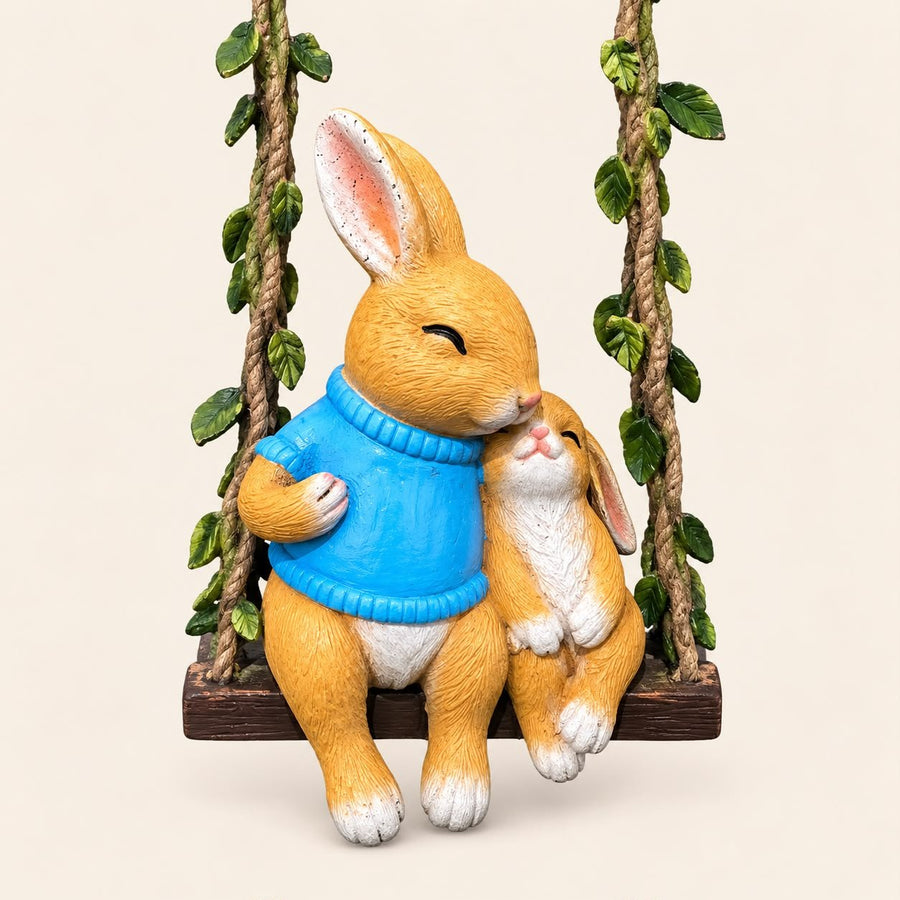 Hanging Rabbit Garden Statue for Outdoor Decor | Cute Bunny Swing for Balcony & Home India