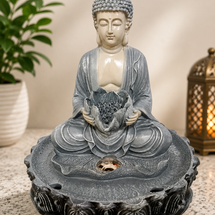 Spiritual Home Decor Combo Set | Buddha Lotus Water Fountain, Bunny Mushroom Planters & Silver Kurma Tortoise | PCTKART
