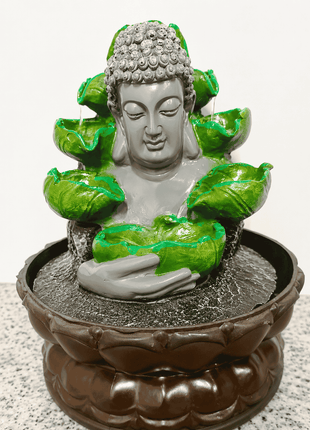 Buddha Green Lotus Water Fountain – Indoor Tabletop Fountain for Home Decor - Pctkart