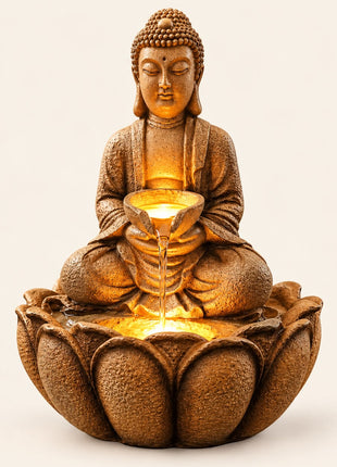 LED Buddha Statue Water Fountain – Indoor Tabletop Zen Decor with Light