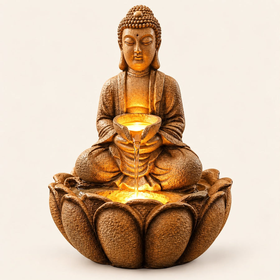 LED Buddha Statue Water Fountain – Indoor Tabletop Zen Decor with Light
