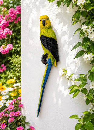 Yellow Green Parrot Wall Hanging Decor for Garden & Balcony | Outdoor Bird Statue 19 Inch - Pctkart