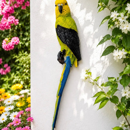 Yellow Green Parrot Wall Hanging Decor for Garden & Balcony | Outdoor Bird Statue 19 Inch - Pctkart