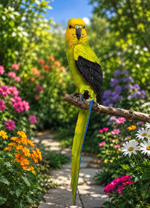 Yellow Green Parrot Wall Hanging Decor for Garden & Balcony | Outdoor Bird Statue 19 Inch - Pctkart