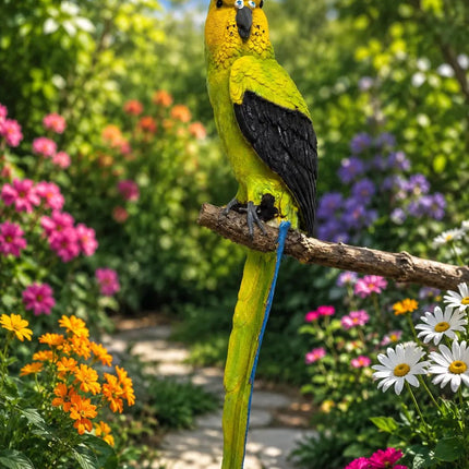 Yellow Green Parrot Wall Hanging Decor for Garden & Balcony | Outdoor Bird Statue 19 Inch - Pctkart