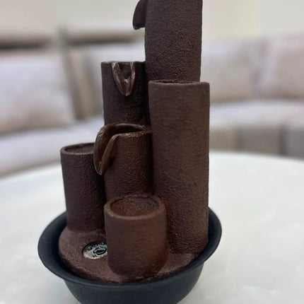 Brown Resin Tabletop Water Fountain | Multi-Level Cascading Waterfall for Home & Office Decor - Pctkart