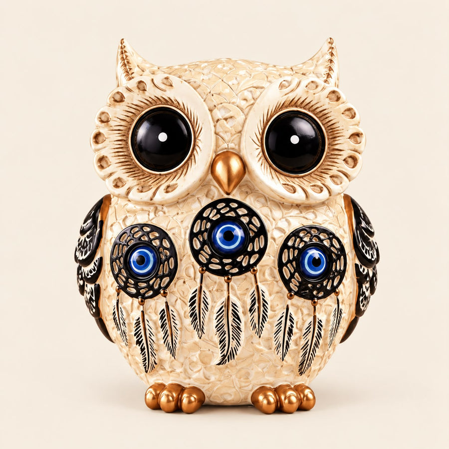 Owl Home Decor Showpiece with Evil Eye Design | Lucky 4inch Owl Statue for Living Room – PCTKART