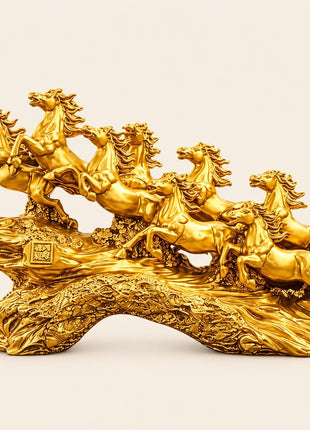 PCTKART 8 Running Horses Golden Statue – 19 Inch Luxury Vastu Decor Showpiece for Home & Office - Pctkart
