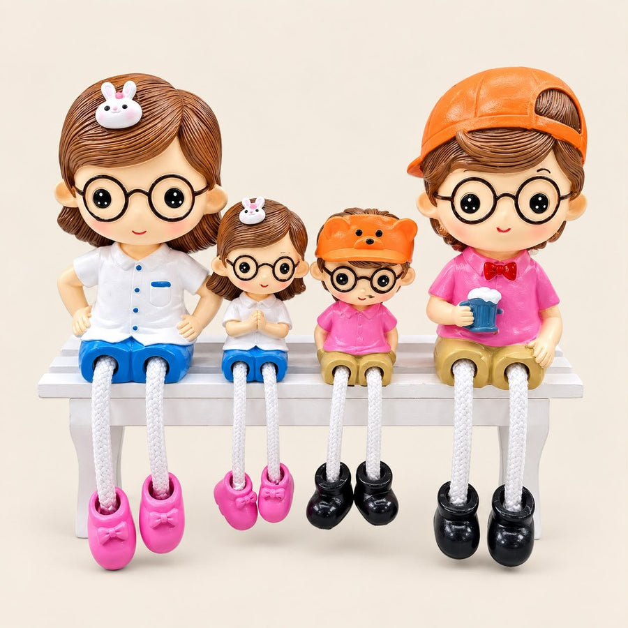 PCTKART Cute Family Sitting Figurines with Hanging Legs | Polyresin Home Decor Showpiece for Living Room, Bedroom & Office (Set of 4)