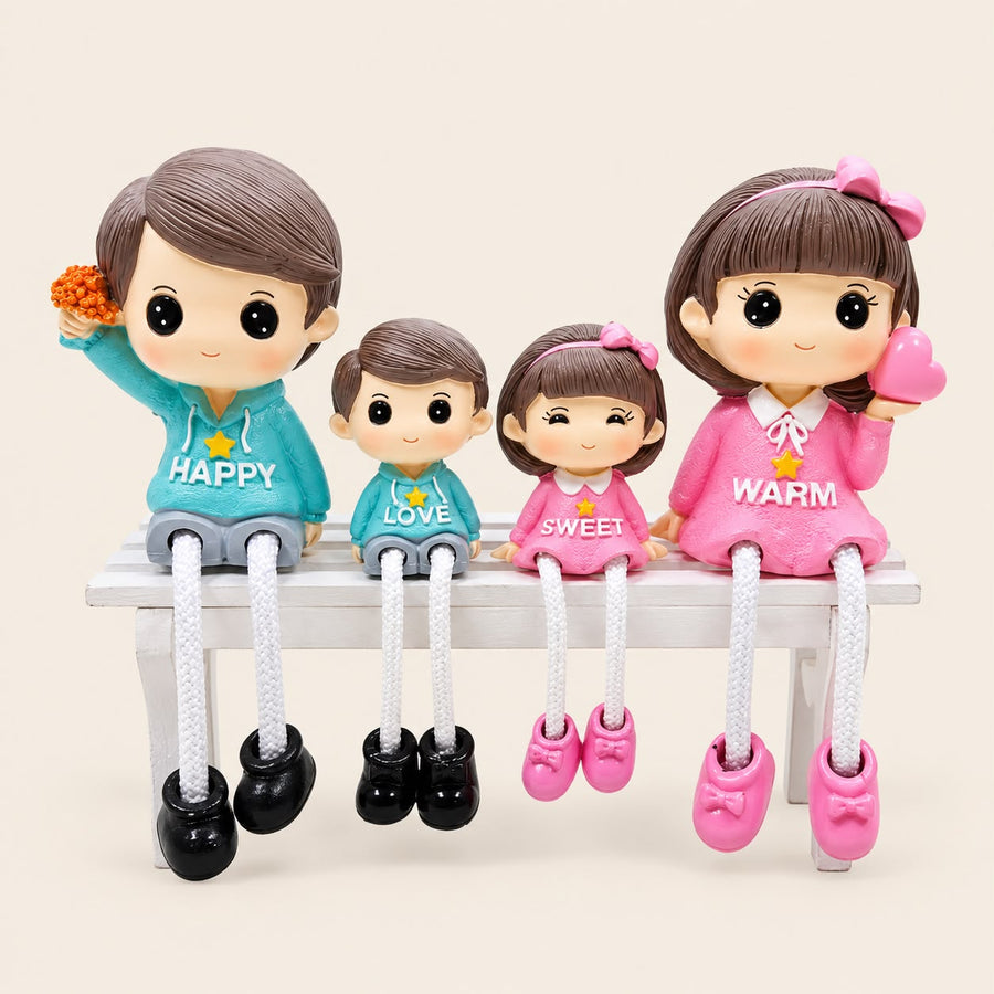 PCTKART Cute Sitting Family Figurines with Hanging Legs | Polyresin Home Decor Showpiece for Living Room, Bedroom & Office (Set of 4)